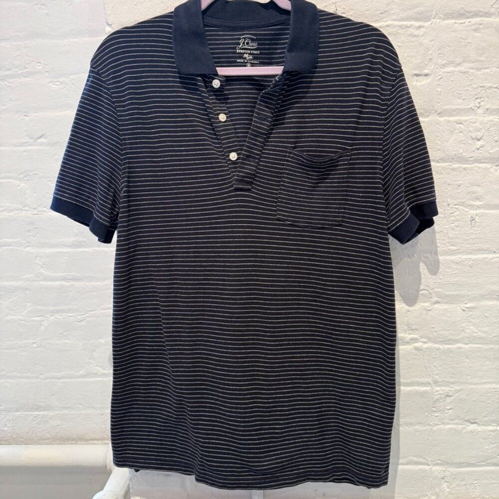 J. Crew Men's Stretch Pique Navy Stripe Polo